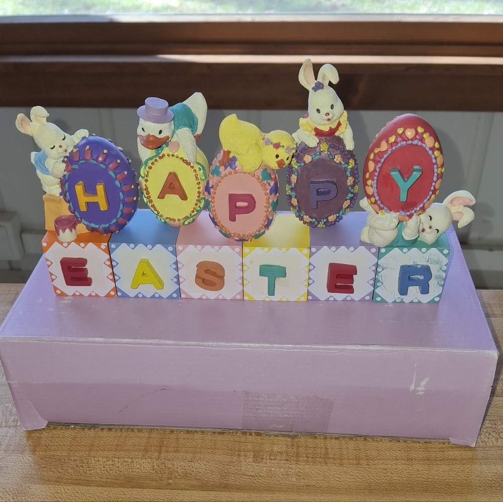 Resin Happy Easter Alphabet Blocks/Easter Egg Bunny Chick Duckling Figurines - Picture 6 of 6